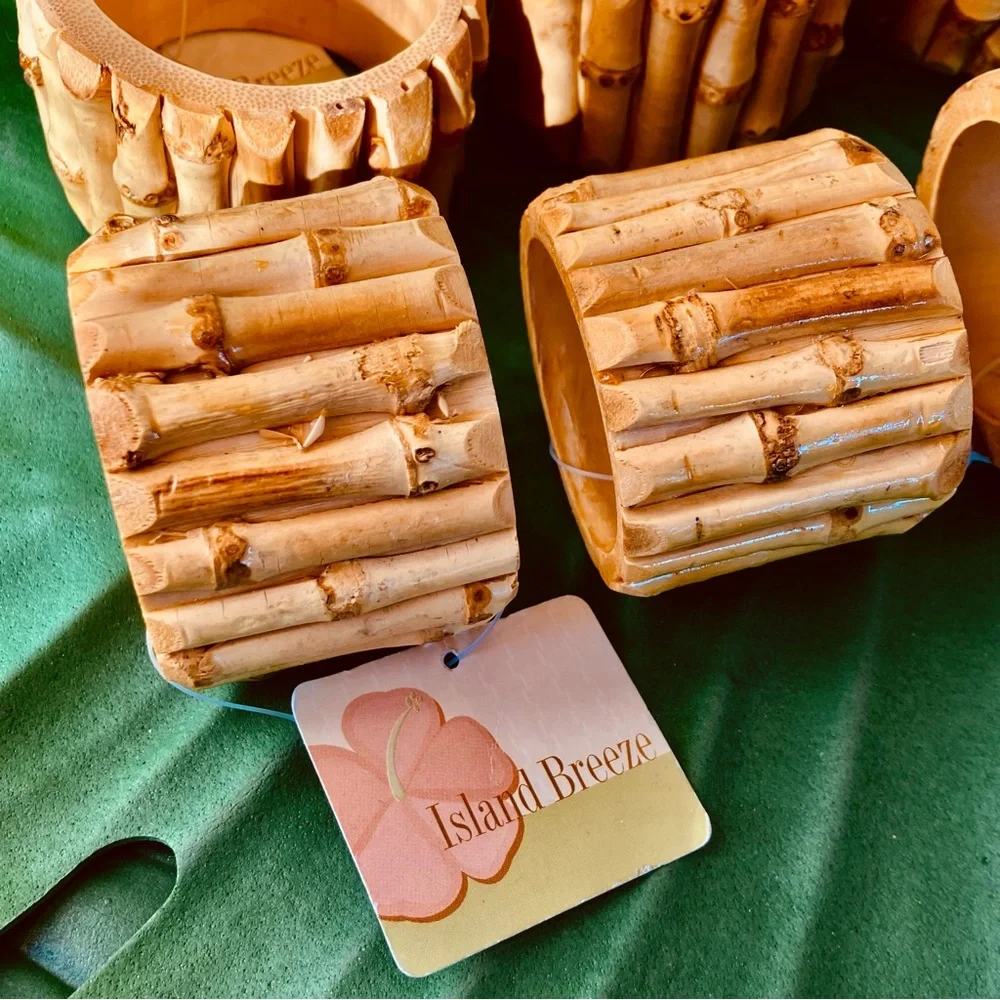 6 Linen N Things Vintage Bamboo Napkin Rings Never Used